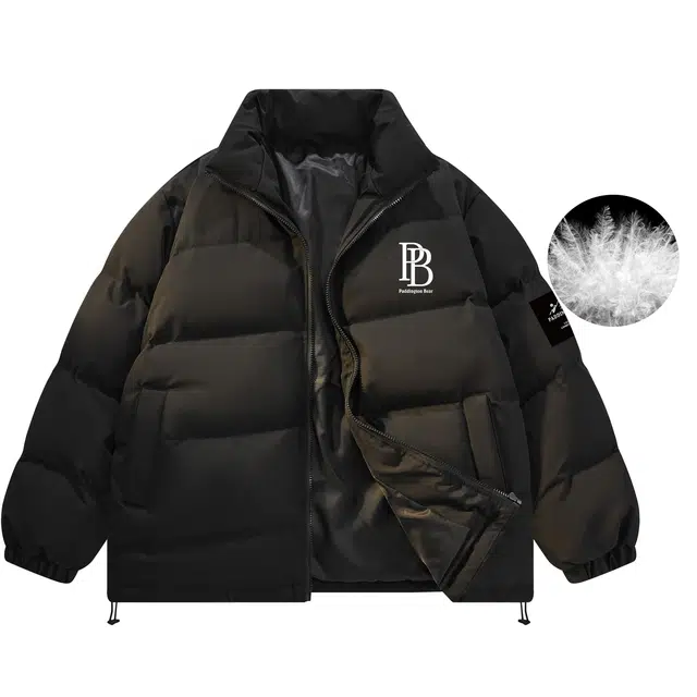 帕丁顿熊 基础简约字母纯色休闲宽松加厚防风保暖立领面包羽绒服 男女同款