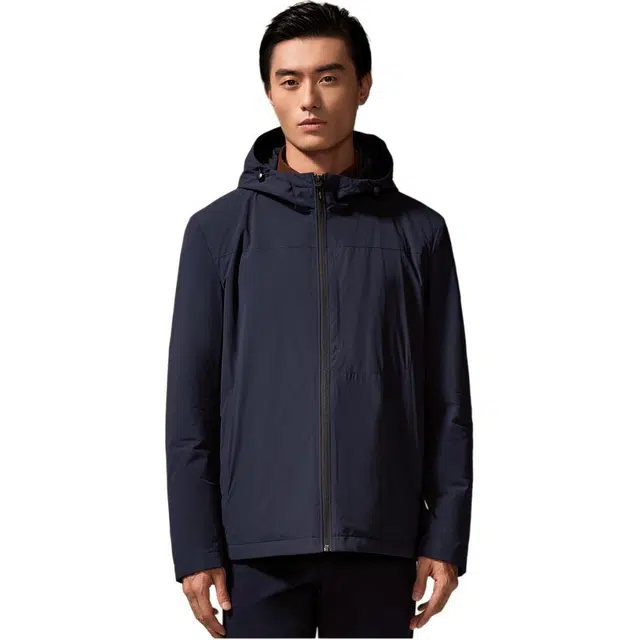 迪柯尼 简约通勤连帽纯色棉服 男款 蓝灰