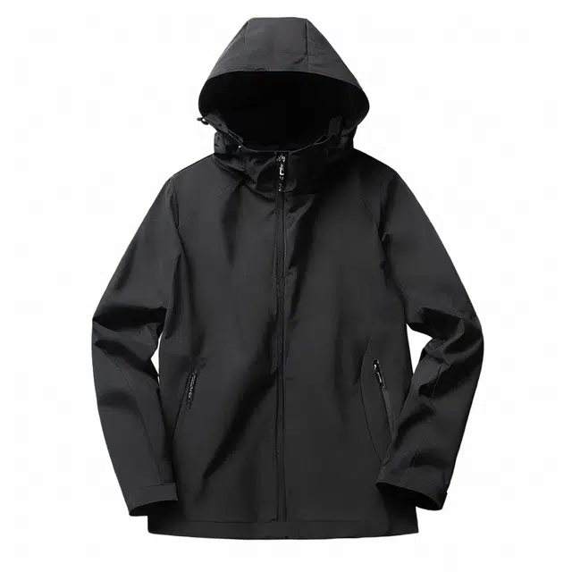 雅鹿  单层薄款连帽纯色防水  防风冲锋衣 男款