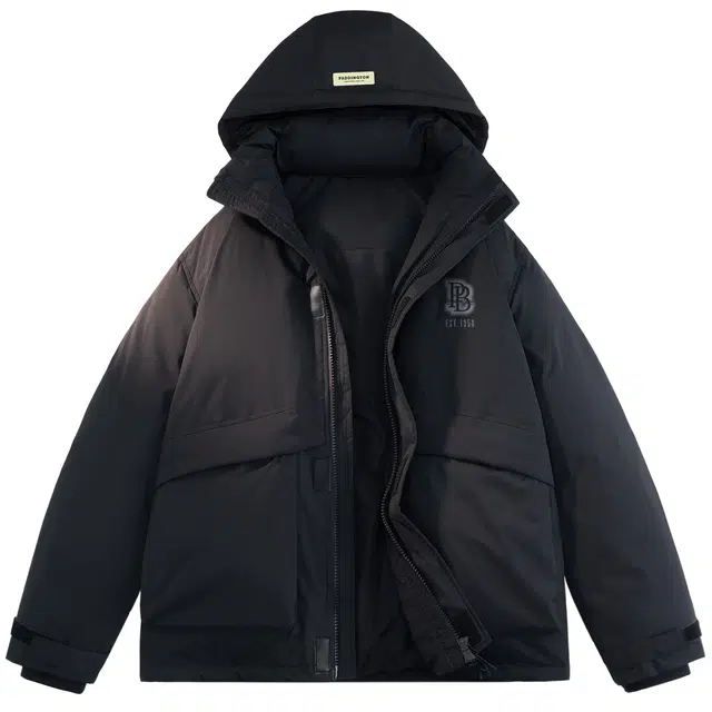 帕丁顿熊 简约纯色字母印花连帽休闲保暖防寒加厚羽绒服 男女同款