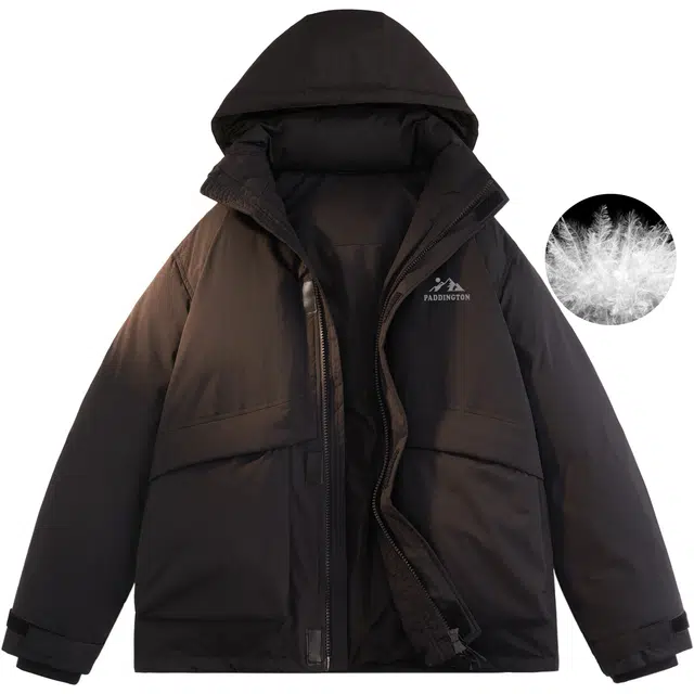 帕丁顿熊 纯色雪山反光字母印花连帽休闲保暖防寒加厚连帽羽绒服 男女同款