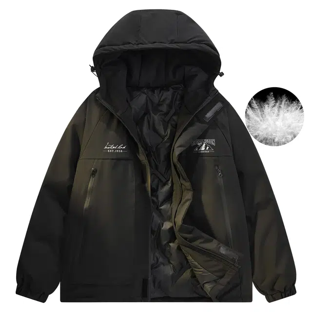 帕丁顿熊 雪山印花撞色拼接宽松休闲防风防寒保暖连帽羽绒服 男女同款