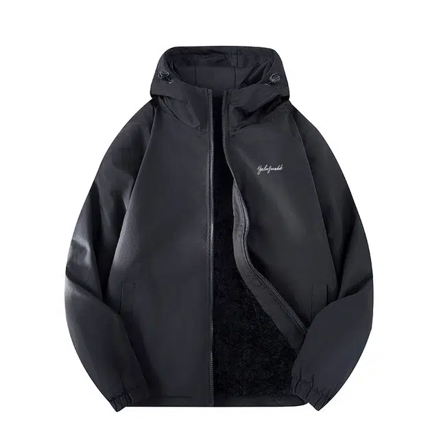 雅鹿 户外简约休闲基础款学院风学生党连帽登山宽松百搭防风防水机能保暖山系夹棉加绒夹克外套 男女同款