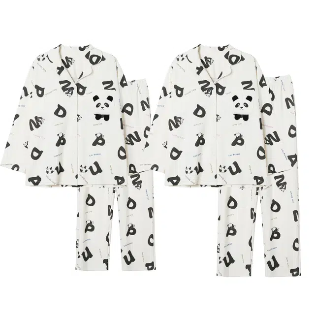 顶瓜瓜 带胸垫字母印花长袖长裤简约家居服睡衣套装 男女同款 图片色