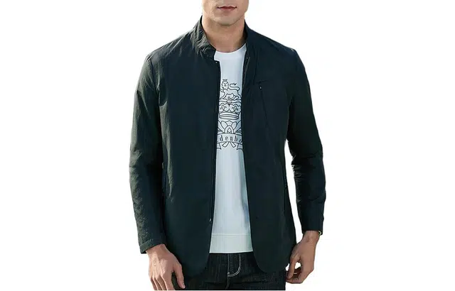 爱登堡 休闲纯色拉链设计夹克 男款 绿褐色