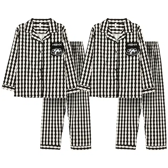 顶瓜瓜 格子长袖长裤简约舒适家居服春夏款睡衣套装 男女同款