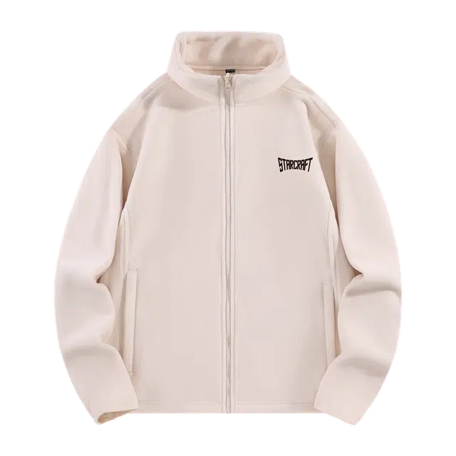 星际者 字母刺绣落肩宽松休闲立领抓绒保暖拉链夹克 男女同款 秋冬季加绒加厚保暖外套