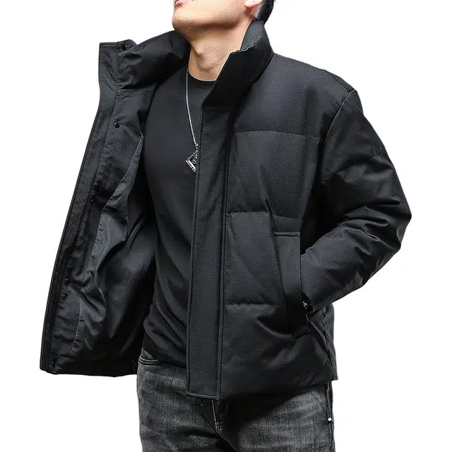 季言 防风立领纯色休闲羽绒服 男款 黑色