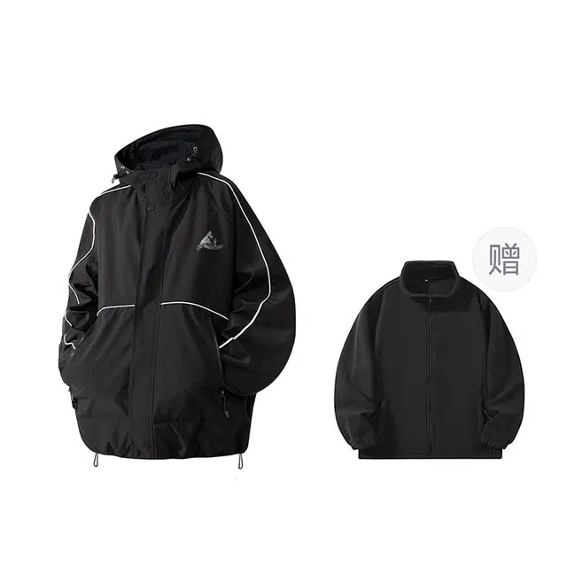 雅鹿  韩式复古高街风纯色连帽加绒加厚保暖少年感户外登山  防水防风防寒防雨冲锋衣 男女同款