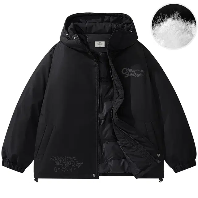 蜡笔小新 户外休闲卡通人物字母印花保暖加厚休闲宽松羽绒服外套 男女同款