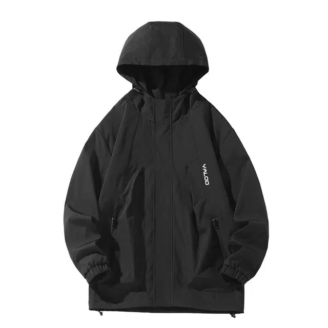 雅鹿  基础款纯色山系户外休闲运动百搭旅游登山服连帽宽松保暖  防水防风冲锋衣 男女同款 黑色