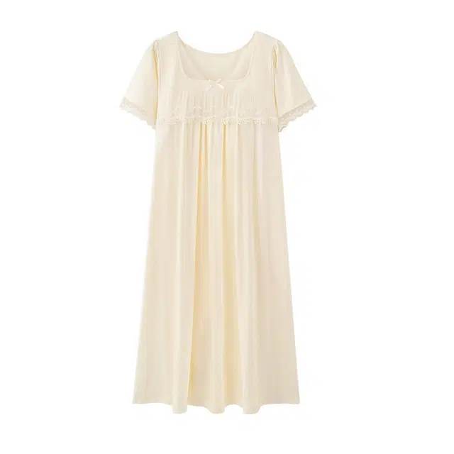 潞优野 带胸垫甜美公主风法式短袖睡裙 女款 黄色