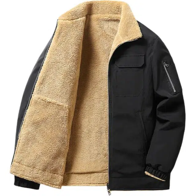 雅鹿 轻奢时尚品牌加绒御寒基础款立领百搭加厚大码防风夹克外套 男女同款 黑色