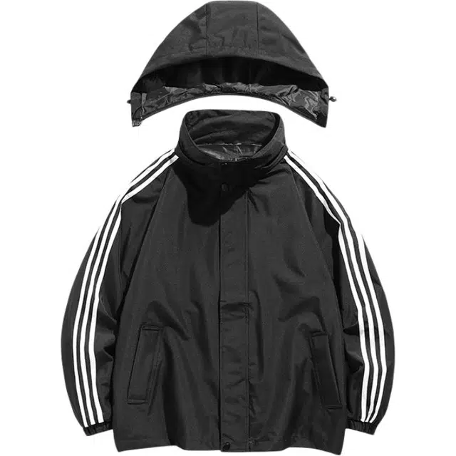 极限涡轮 三条杠休闲连帽可拆卸外登山运动防风防水时尚百搭潮流夹克外套 男女同款