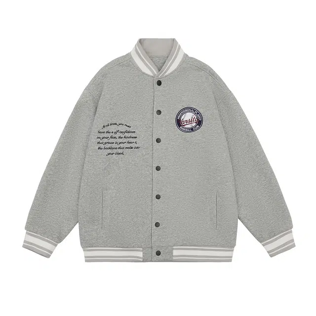 寻星记  美式潮牌字母刺绣复古外套宽松重磅开衫日系休闲大码运动学生百搭舒适棒球服 男女同款