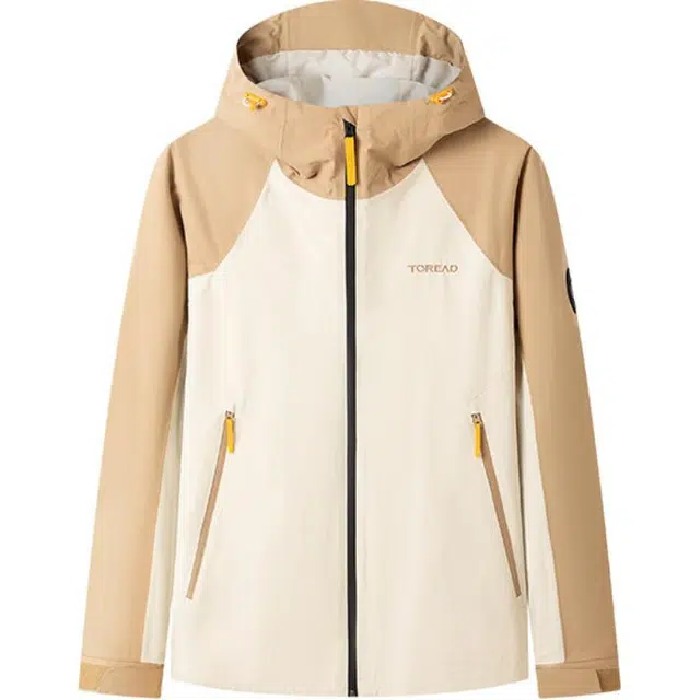 探路者  撞色连帽字母拉链开衫单层  耐磨防风冲锋衣 男女同款 原木色/米色