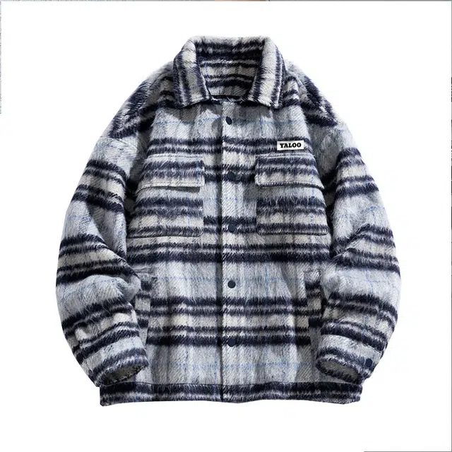 雅鹿 格子条纹宽松休闲百搭户外长袖翻领夹克外套 男女同款