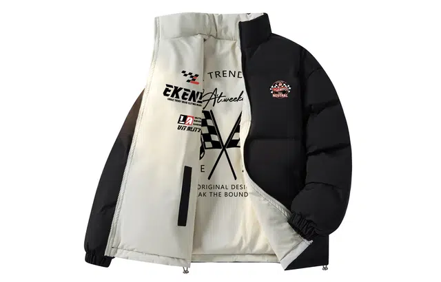 LA'T.WEEKEND Extreme Cold Outdoor 85 White Duck Down Reversible Racing Logo Jacket