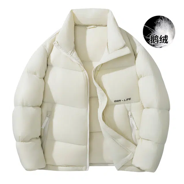 贵人鸟 纯色背后字母印花休闲运动立领保暖防寒羽绒服 男女同款