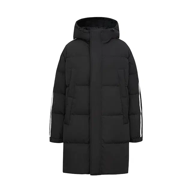 美特斯邦威 条纹连帽宽松拉链长袖羽绒服 男款