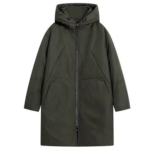 几朴 日系牛津布连帽长款羽绒服 男女同款 绿色