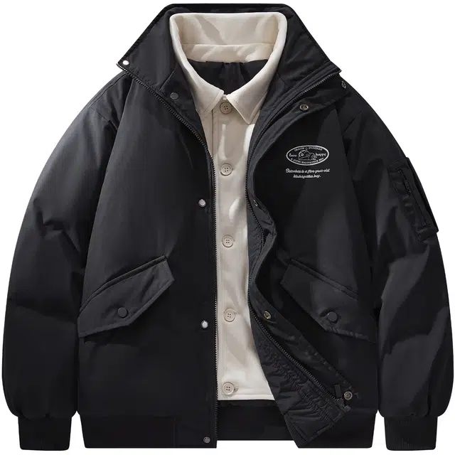 蜡笔小新 假两件休闲夹克立领宽松保暖加厚飞行员纯色拉链落肩棉服 男女同款