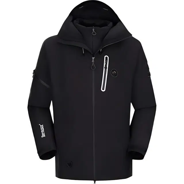 熊猫  三合一可拆卸内胆纯色连帽长袖  防风保暖透气耐磨防水冲锋衣 男女同款 幻影黑