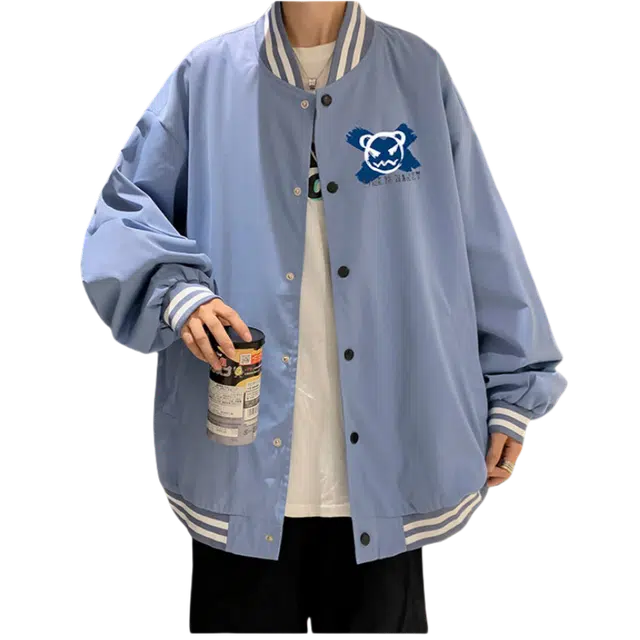 北极绒  美式字母印花宽松休闲单排扣棒球服 男款