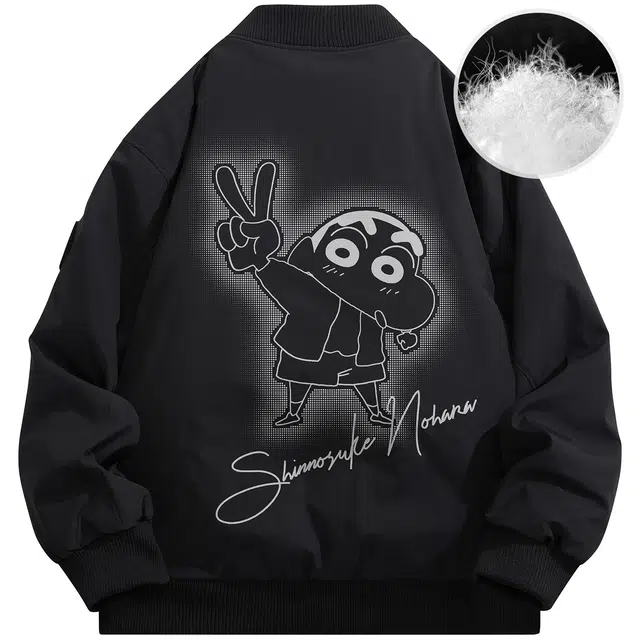 蜡笔小新 美式卡通比耶小新袖徽休闲宽松保暖加厚羽绒服外套 男女同款