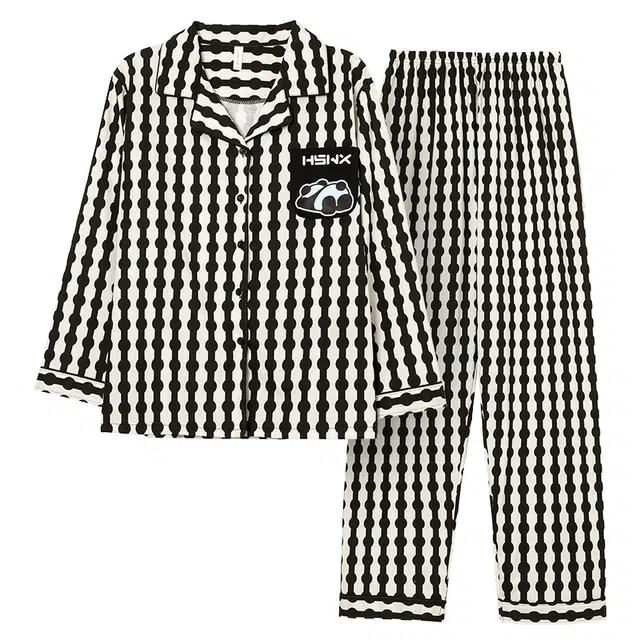 顶瓜瓜 格子长袖长裤简约舒适家居服春夏款睡衣套装 男女同款