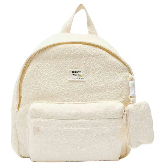 三福 碎花图案清新 帆布 双肩包 中号 女款 米白紫花/杏色