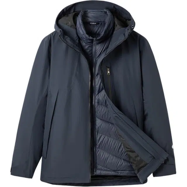 探路者  休闲舒适三合一  防水防风保暖冲锋衣 男款 蓝岩黑