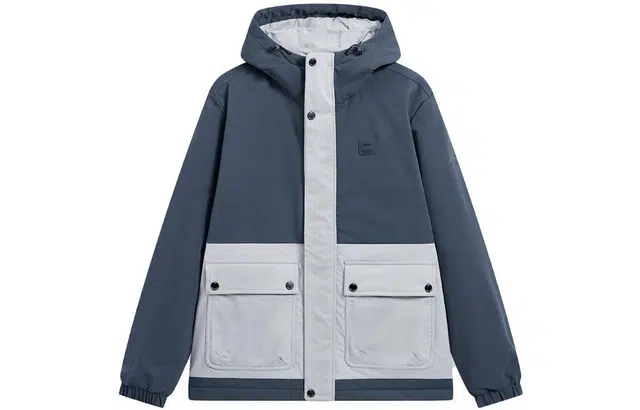 特步 都市系列 拼接拉链连帽加厚棉服 男款