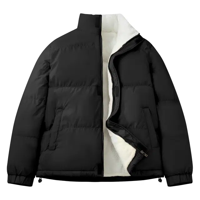 纳趣 基础纯色百搭宽松软糯羊羔毛加绒加厚立领面包服棉服 男女同款