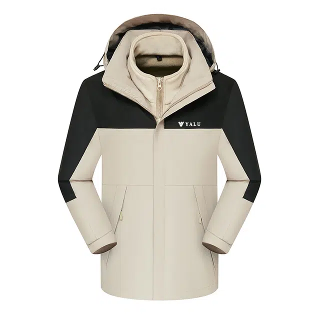 雅鹿  户外山系时尚拼接三合一可拆卸加厚  防水防风透气耐磨保暖冲锋衣 男女同款