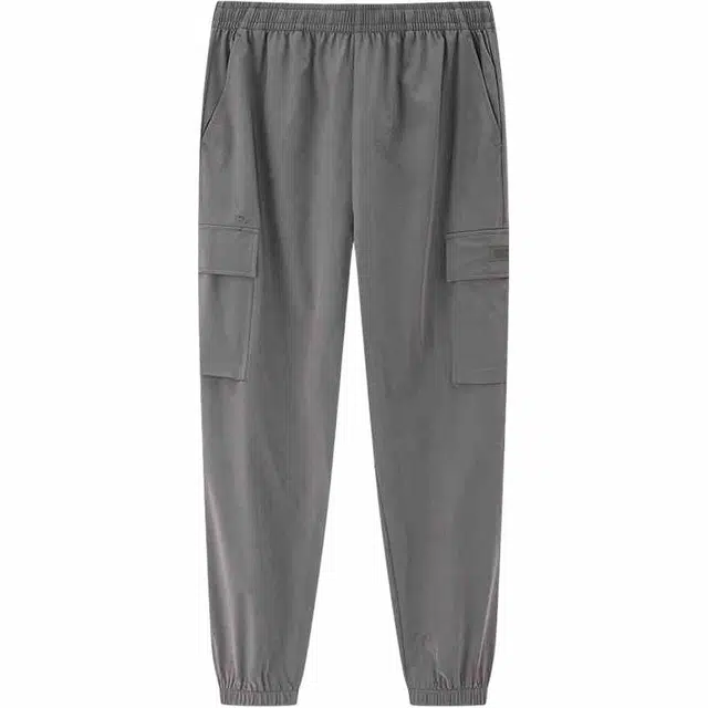 鸿星尔克 生活系列 纯色中腰透气百搭束脚针织运动裤 男款 铅灰