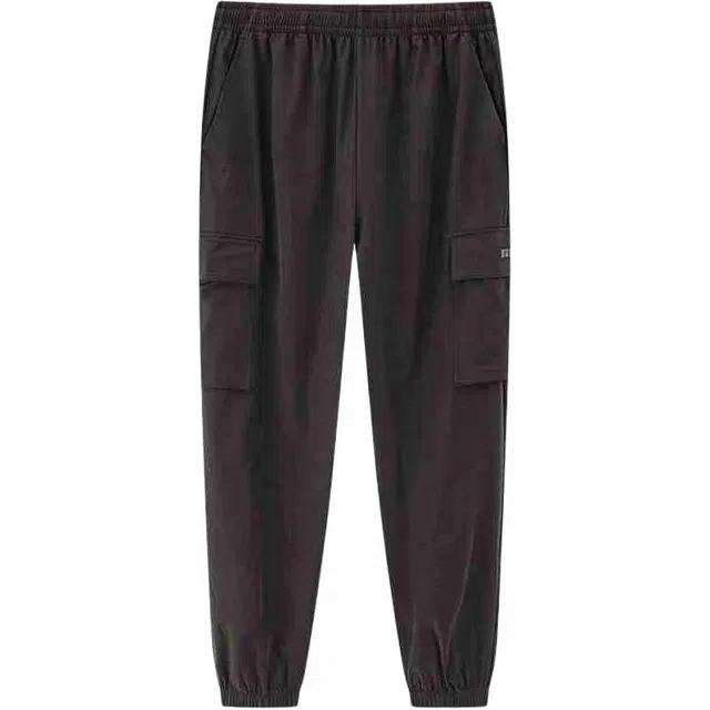 鸿星尔克 生活系列 纯色中腰透气百搭束脚针织运动裤 男款 正黑