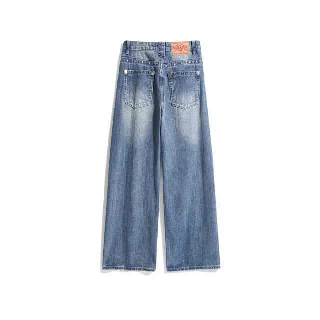 欧路得 美式高街拖地宽松牛仔裤 男款 蓝色