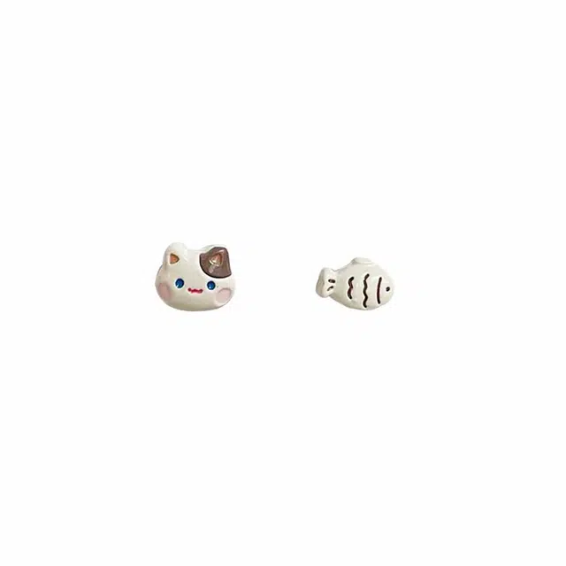 希遇 猫咪小鱼 百搭简约高级感 时尚通勤精致 甜蜜饰爱 合金 耳钉 男女同款情侣款