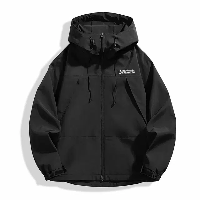 棉致 山系户外机能风宽松百搭工装防风拉链品牌字母印花设计下摆松紧绳内置口袋连帽夹克外套 男女同款