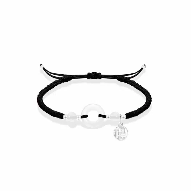 饰伴 福韵玲珑 开运吉祥如意平安扣 国风平安喜乐新中式手工编织手绳可调节 合金 琉璃 玉石手链 男女同款情侣款