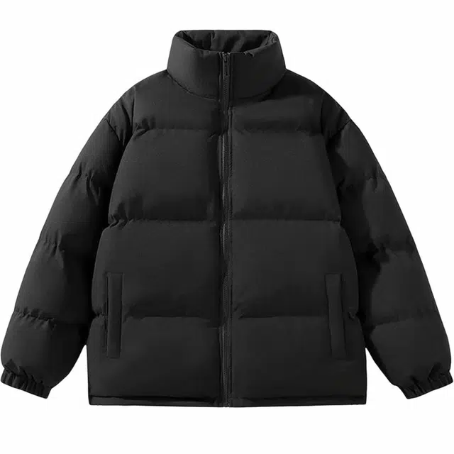 雅鹿 美式纯色基础学院风保暖加厚面包立领夹克外套 男女同款 黑色