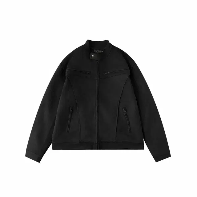 我是大卫 美拉德立领仿麂皮绒重磅复古港风痞帅拉链工装夹克外套 男女同款