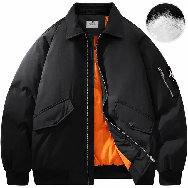 蜡笔小新 美式卡通袖徽袖袋休闲宽松加厚保暖翻领飞行员羽绒服外套 男女同款