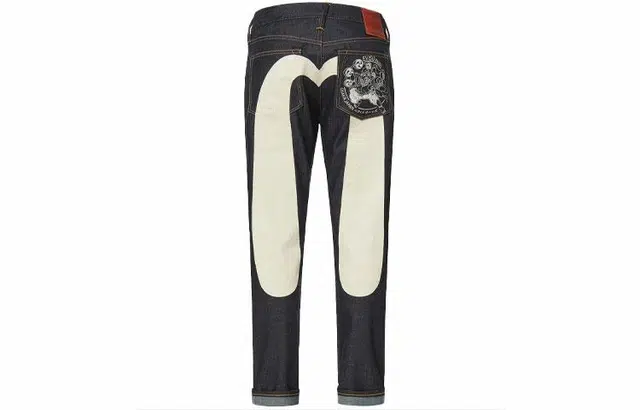 EVISU雷神刺绣口袋大m印花窄脚锥形裤牛仔裤