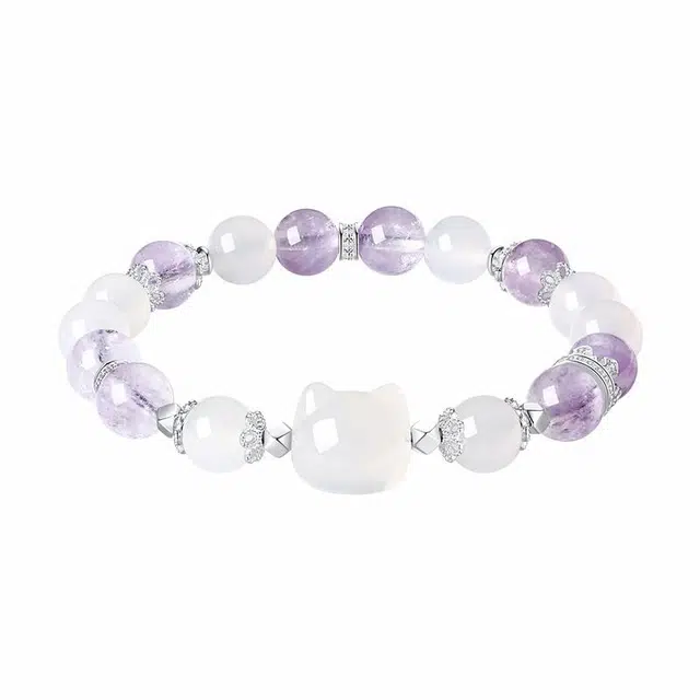 周大生 校园爱情系列 星喵引力九紫离火紫一对 卡通猫咪恋爱表白纪念甜蜜转运珠 经典百搭学生告白礼#好运 玉髓 手串 男女同款情侣款