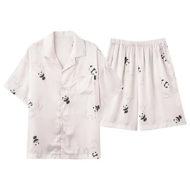 俏薇妮 柔软简约高级感短袖家居服舒适透气休闲凉感可外穿睡衣套装 男款 米白色