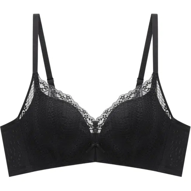 都市丽人 舒适透气蕾丝花边小胸聚拢文胸 女款 黑色