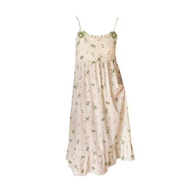 欧诗帛 韩版学生宿舍过膝带胸垫无袖家居服睡裙 女款 图片色