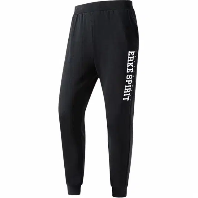 鸿星尔克 生活系列 字母中腰透气百搭束脚针织运动裤 男款 黑色